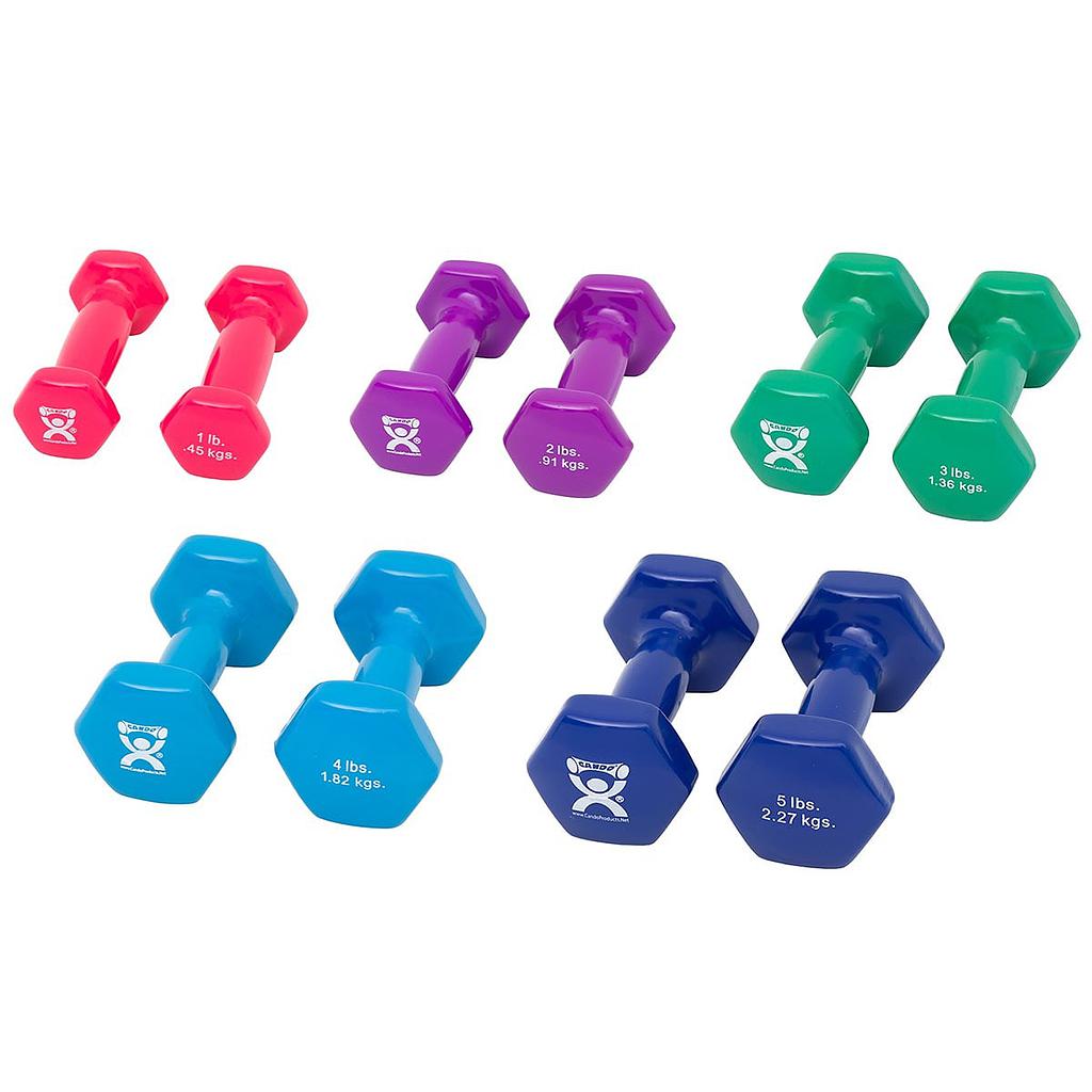 Vinyl covered dumbbell set - 1 to 5 lb