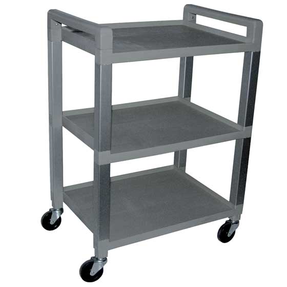 [118-909] Chariot trois (3) tablettes (Gris, Avec barre d'alimentation, Plastique, Avec tiroir)