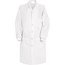 Long lab coat with elastic knit at the wrists.