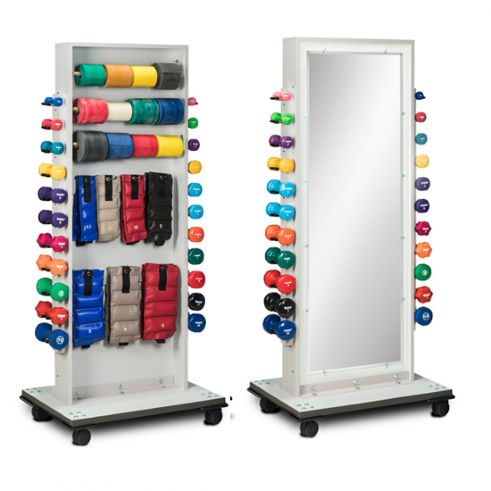 Combo Mirror/Cuff, Band and Dumbbell Rack