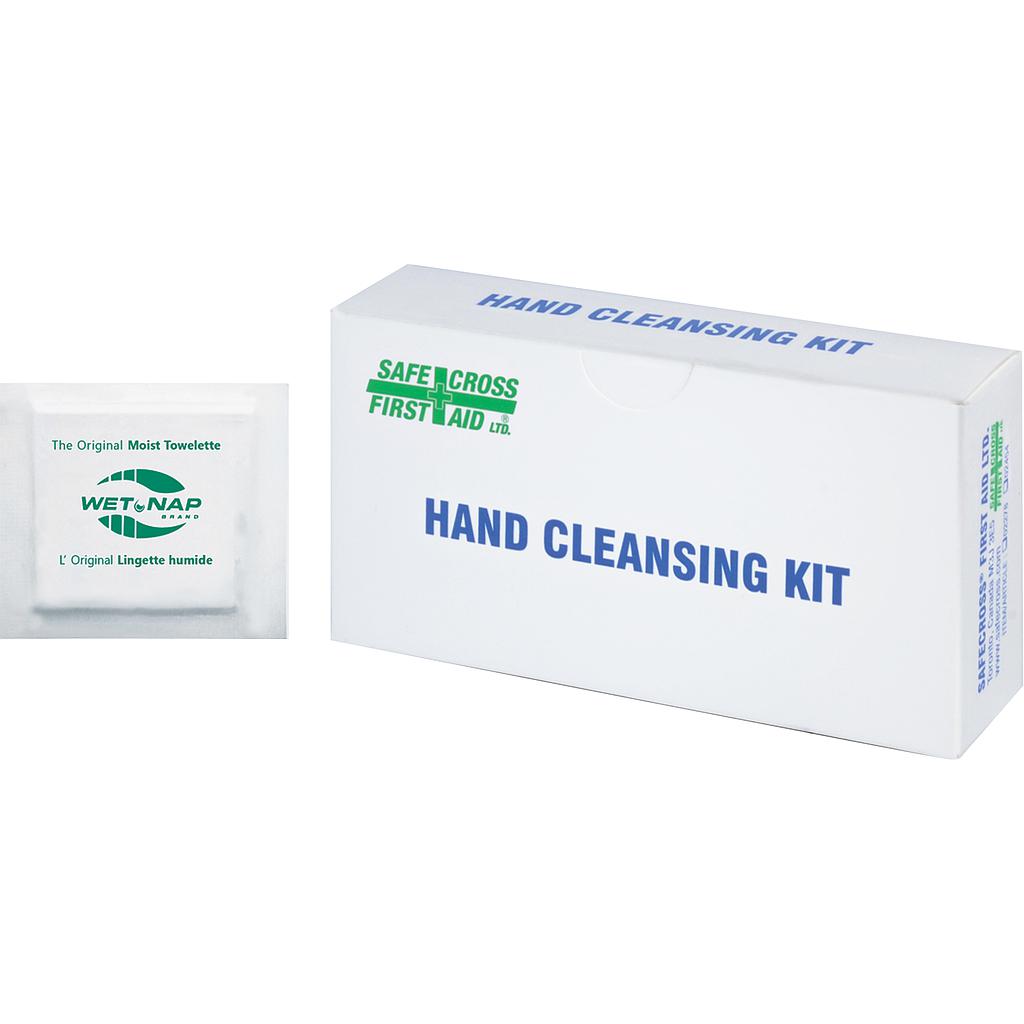 Hand cleansing moist towelettes