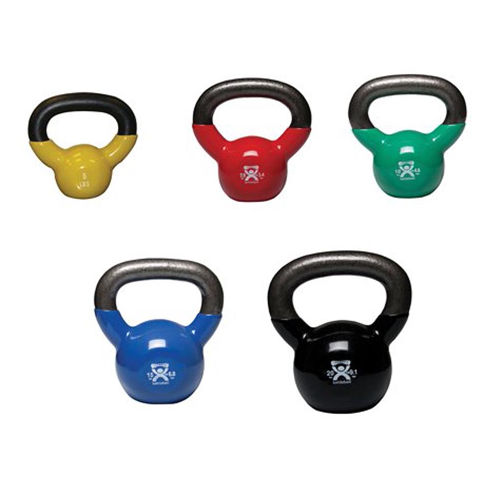 Vinyl coated, color-coded cast iron kettlebells